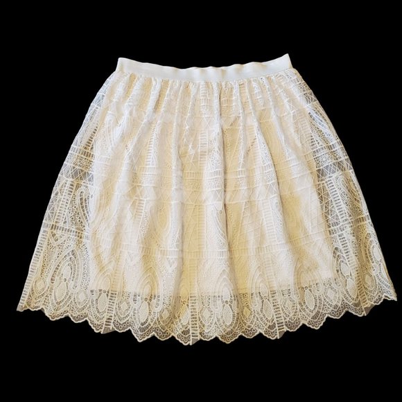 Miss Pinky XL Cream Lace Knee Length Skirt Modest Cottagecore Boho Chic - Picture 2 of 4